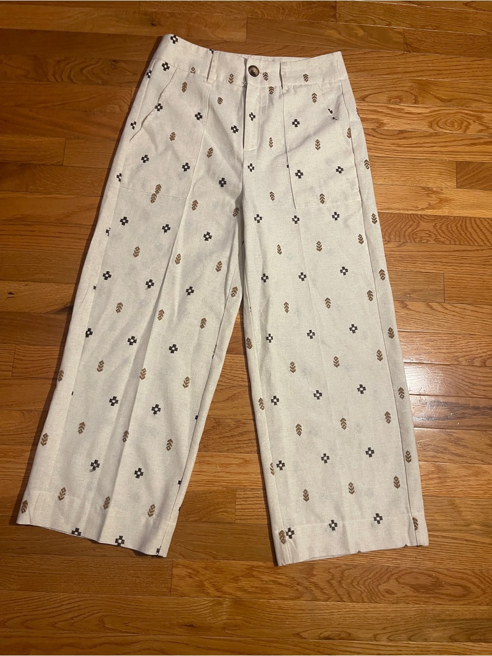 Messina 7/8 Trouser linen blend  Size M Cream Cropped Wide-Leg Pants